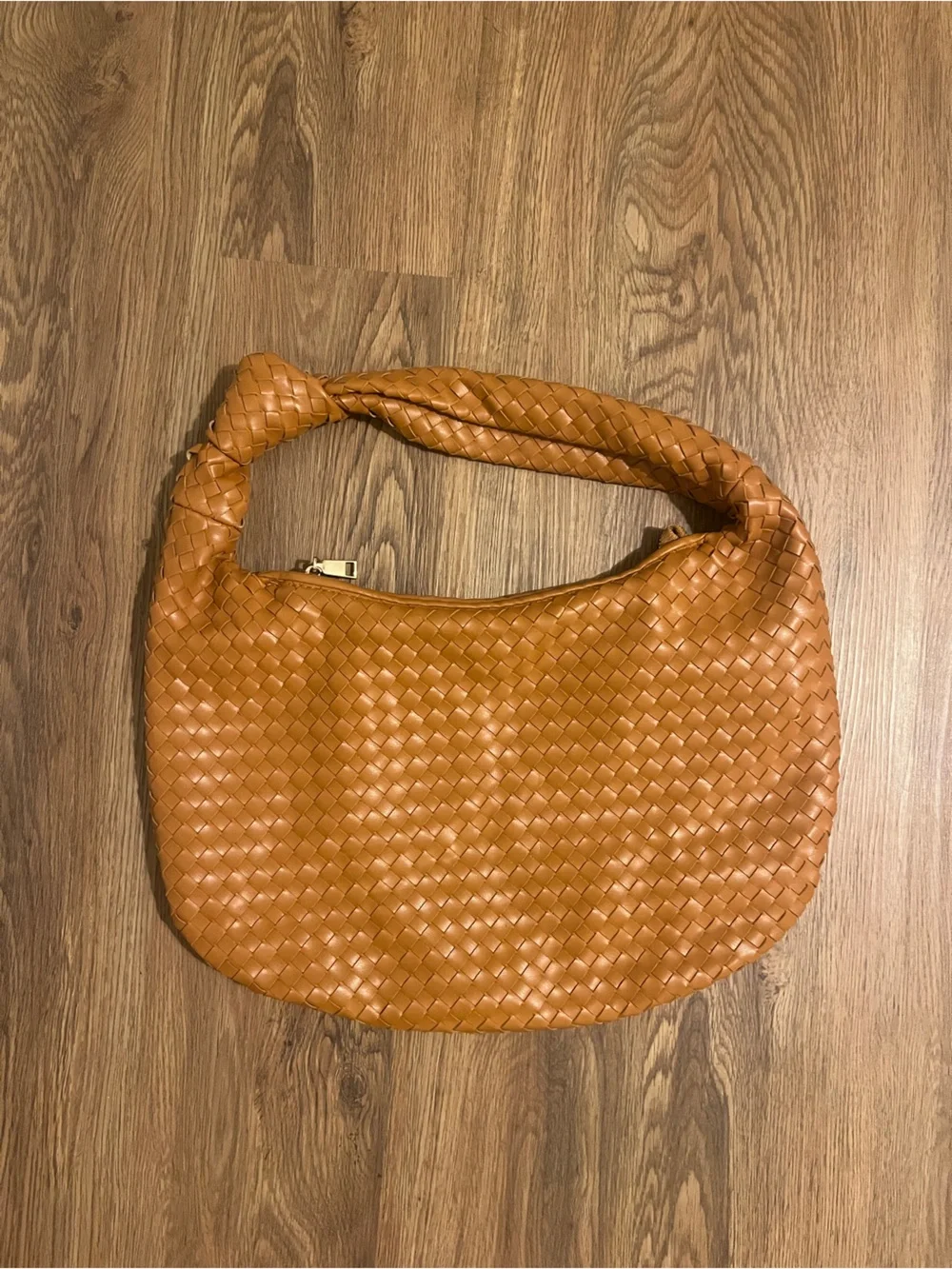 Woven Leather Hobo Bag in Cognac